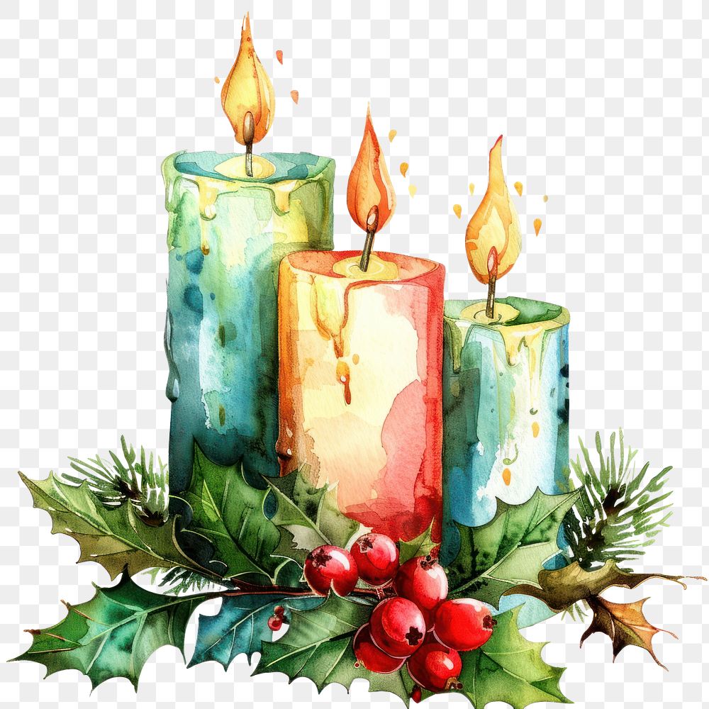 PNG Three Christmas candles illustration watercolor christmas.