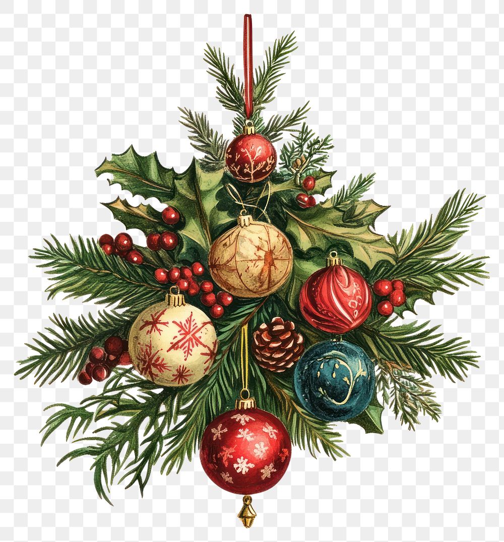 PNG Christmas tree decoration illustration arrangement chandelier.