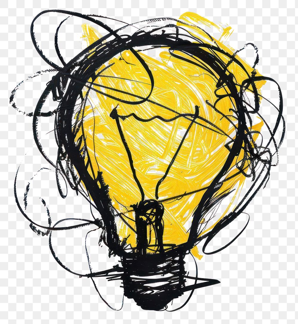 PNG Doodle light bulb yellow black art.