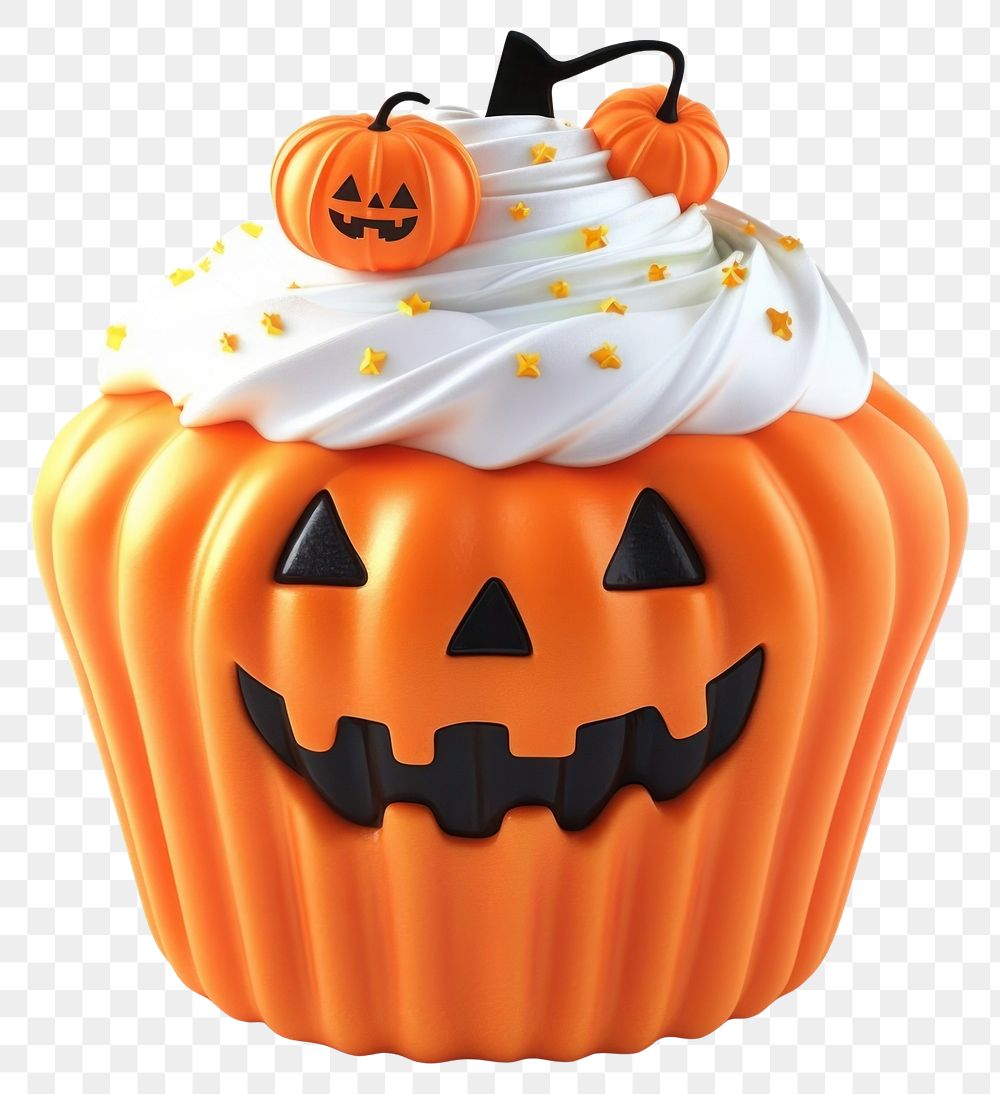 PNG 3d cupcake orange pumpkin halloween dessert cream.