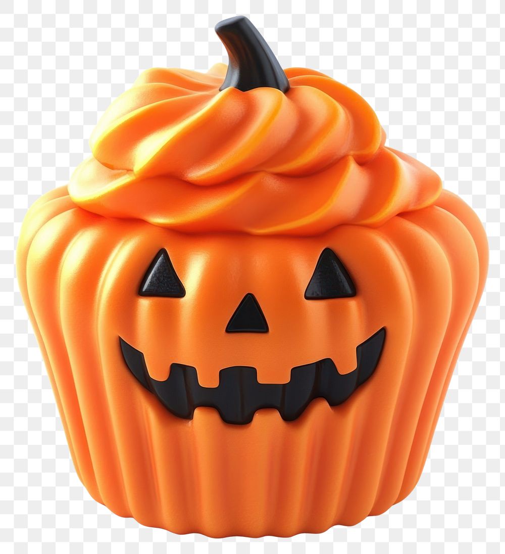 PNG 3d cupcake orange pumpkin halloween dessert jack-o'-lantern.