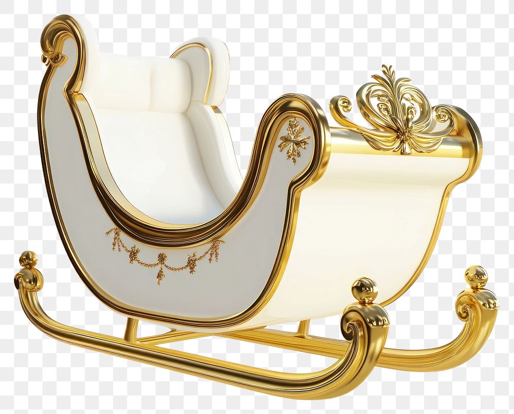 PNG White Gold Sleigh decoration christmas festive.