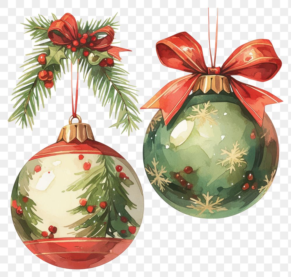 PNG Red and green ribbon baubles christmas decorations ornaments.