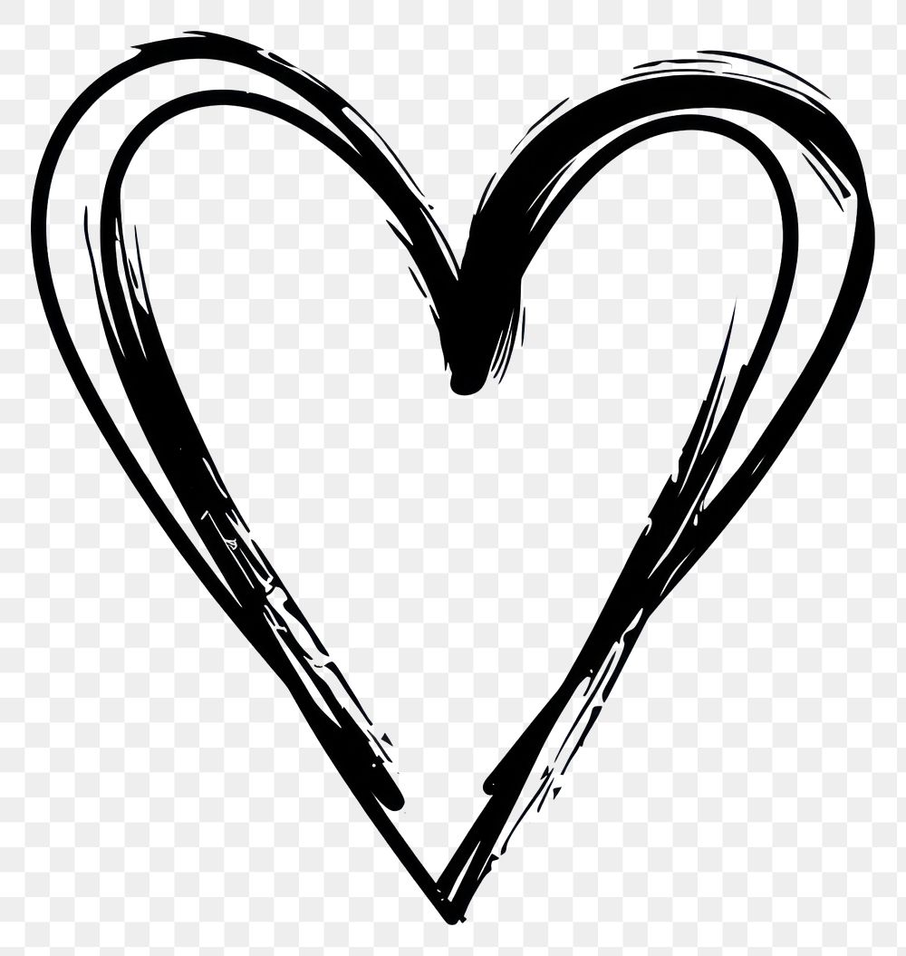 PNG Hand drawn heart black white illustration.