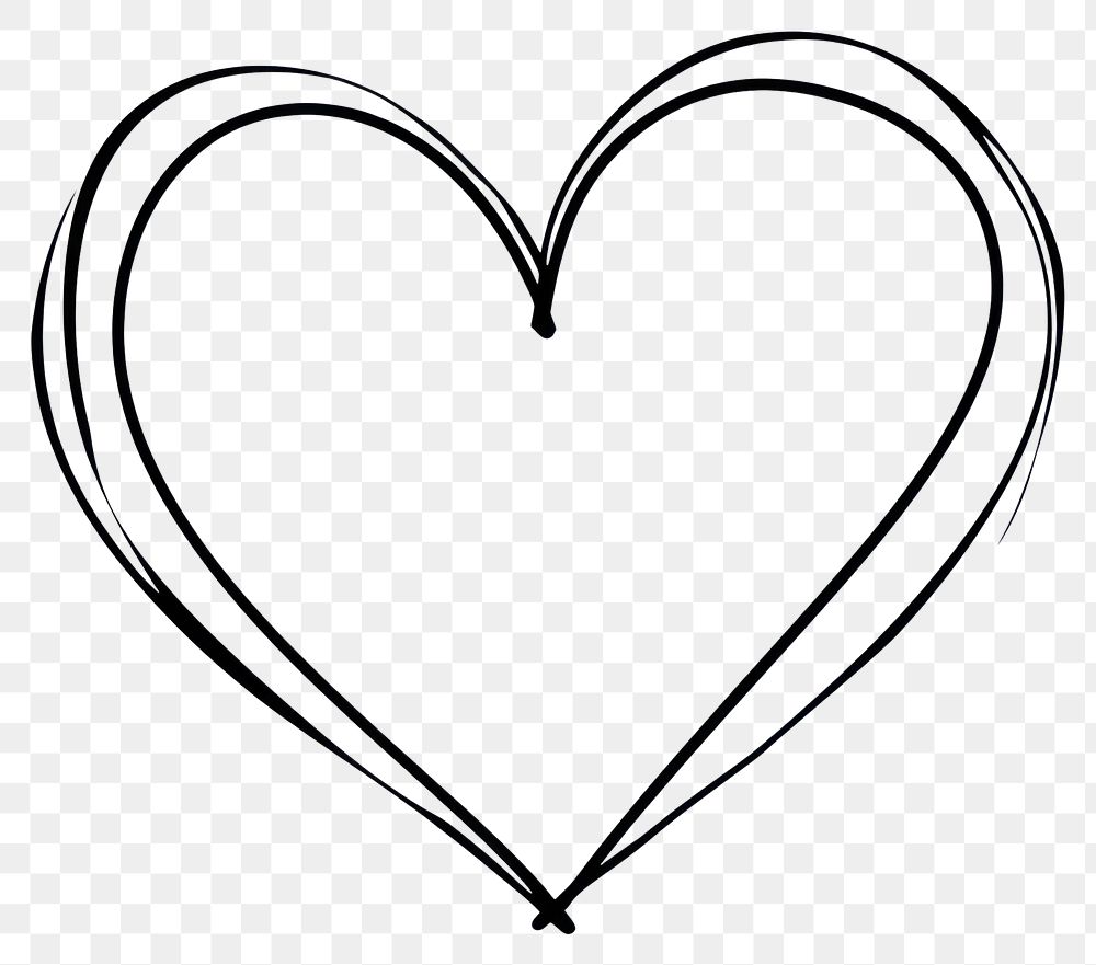 PNG Hand drawn heart simple black white.