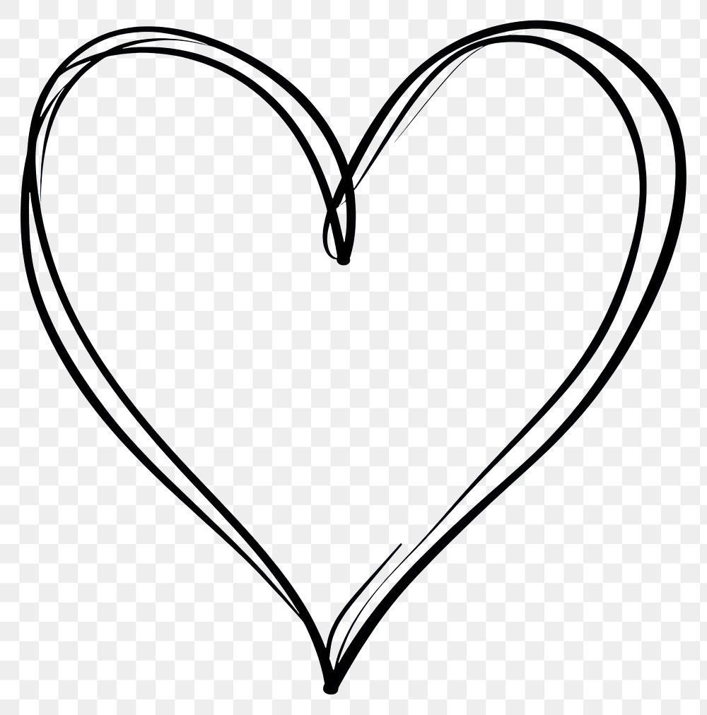 PNG Hand drawn heart simple black white.