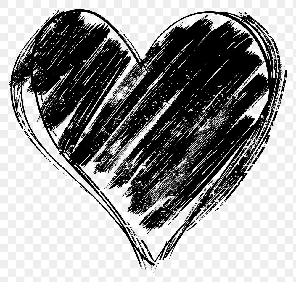 PNG Hand drawn heart sketch black white.