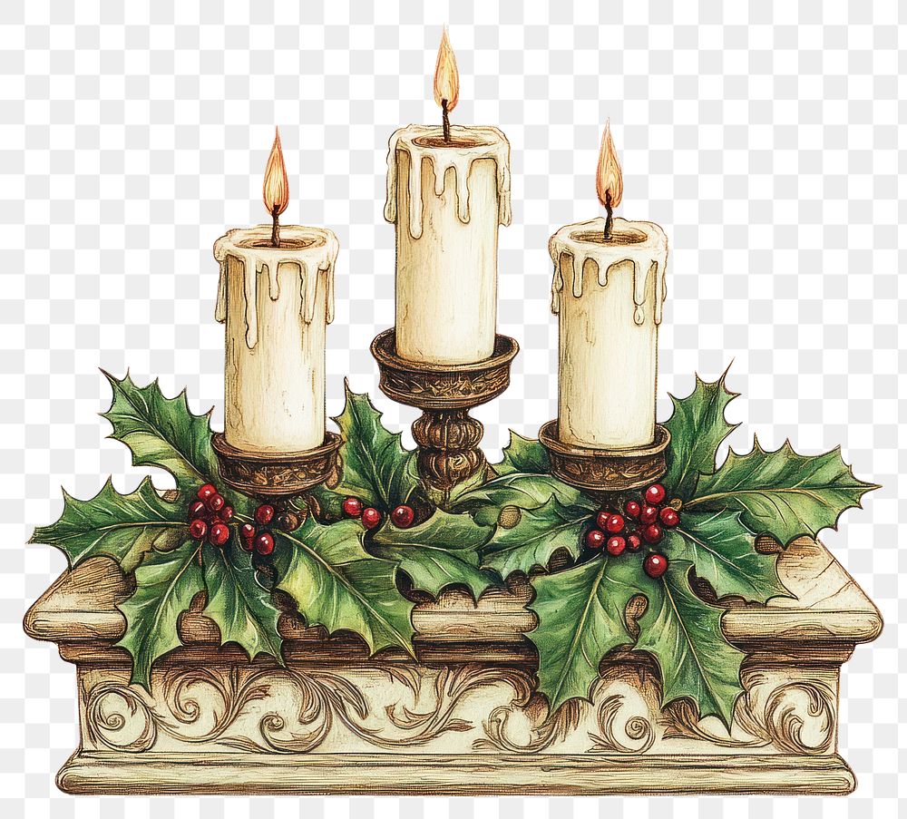 PNG Three candles illustration traditional christmas.