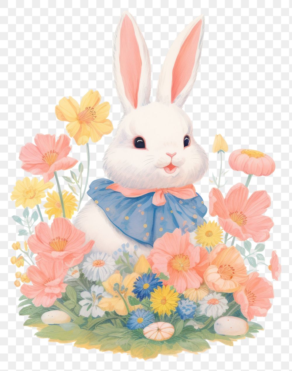 PNG Baby rabbit flowers illustration bunny.