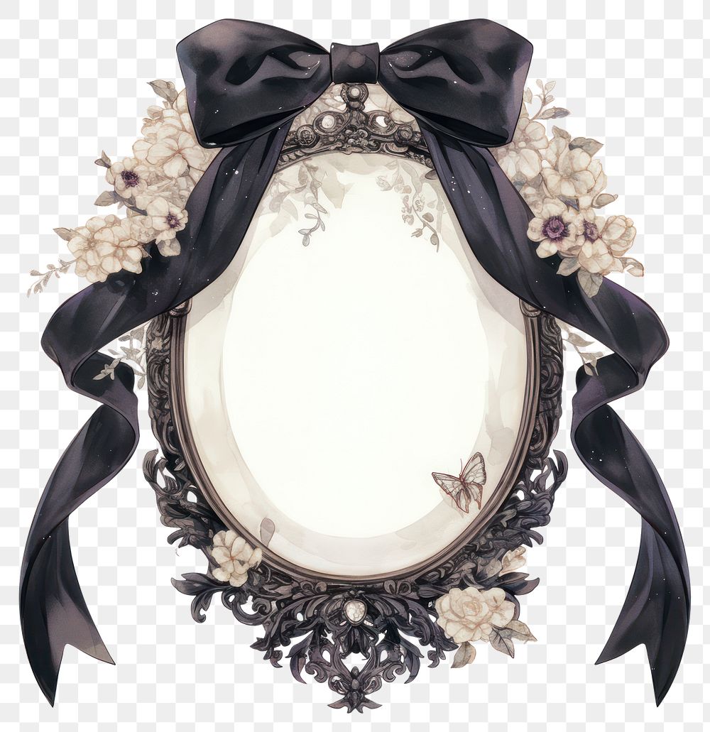 PNG Black coquette oval mirror illustration ribbon style.