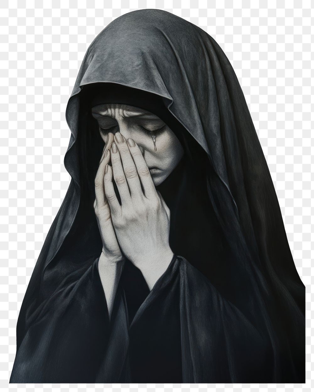 PNG Crying nun illustration background woman.