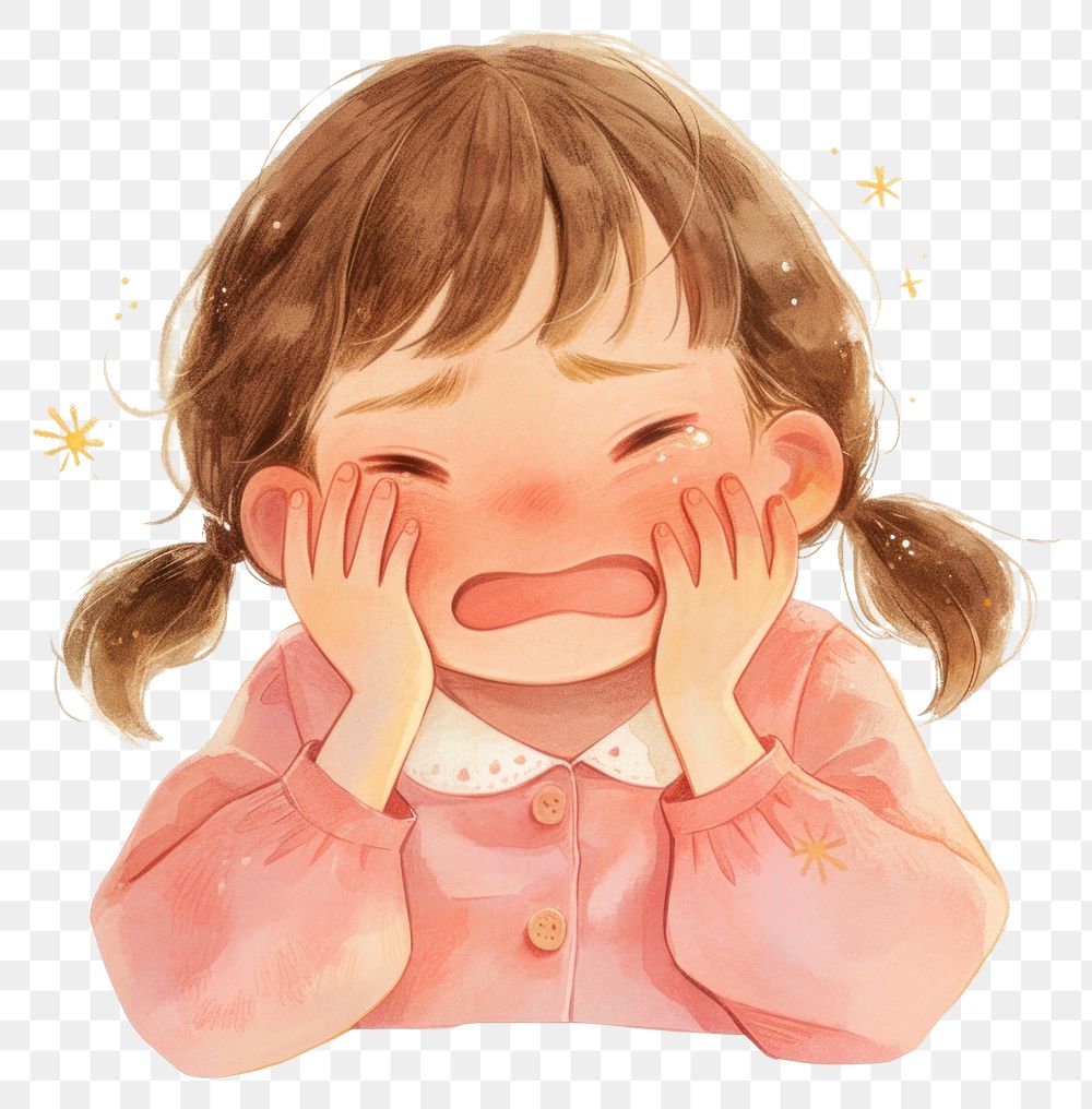 PNG A cute girl crying illustration clothing pastel.