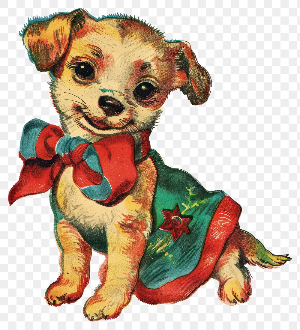 PNG Christmas dog art vintage animal.