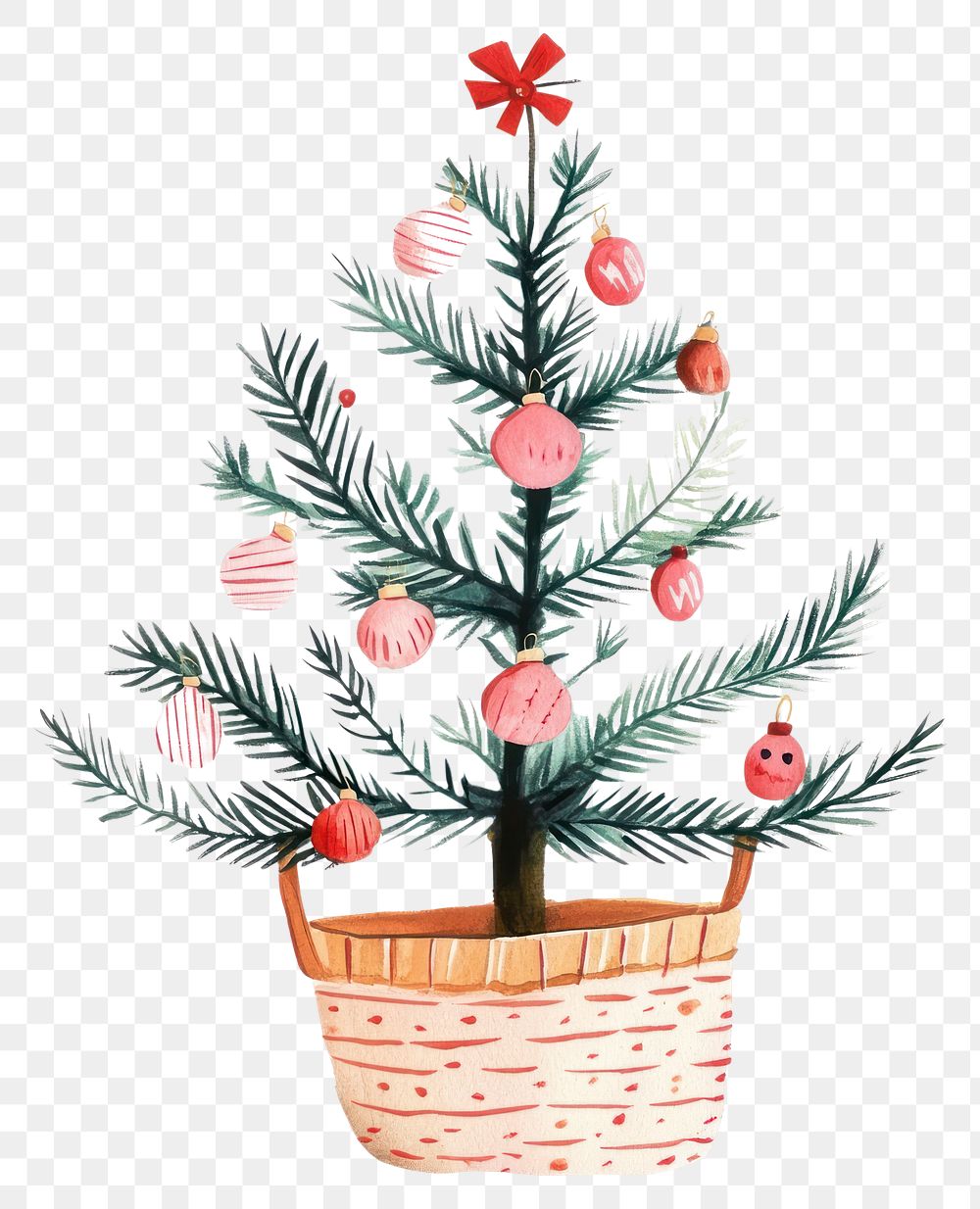 PNG Christmas tree in a basket christmas illustration decoration.