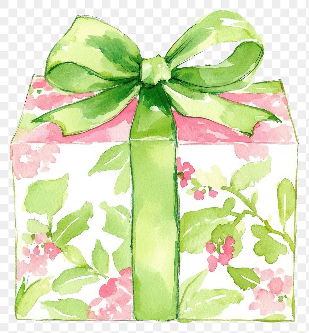 PNG Christmas gift box watercolor green pink.