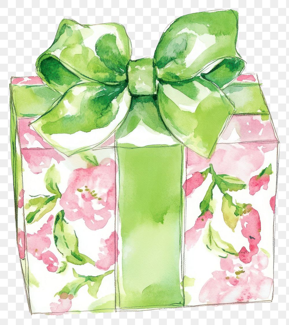 PNG Christmas gift box watercolor design green.