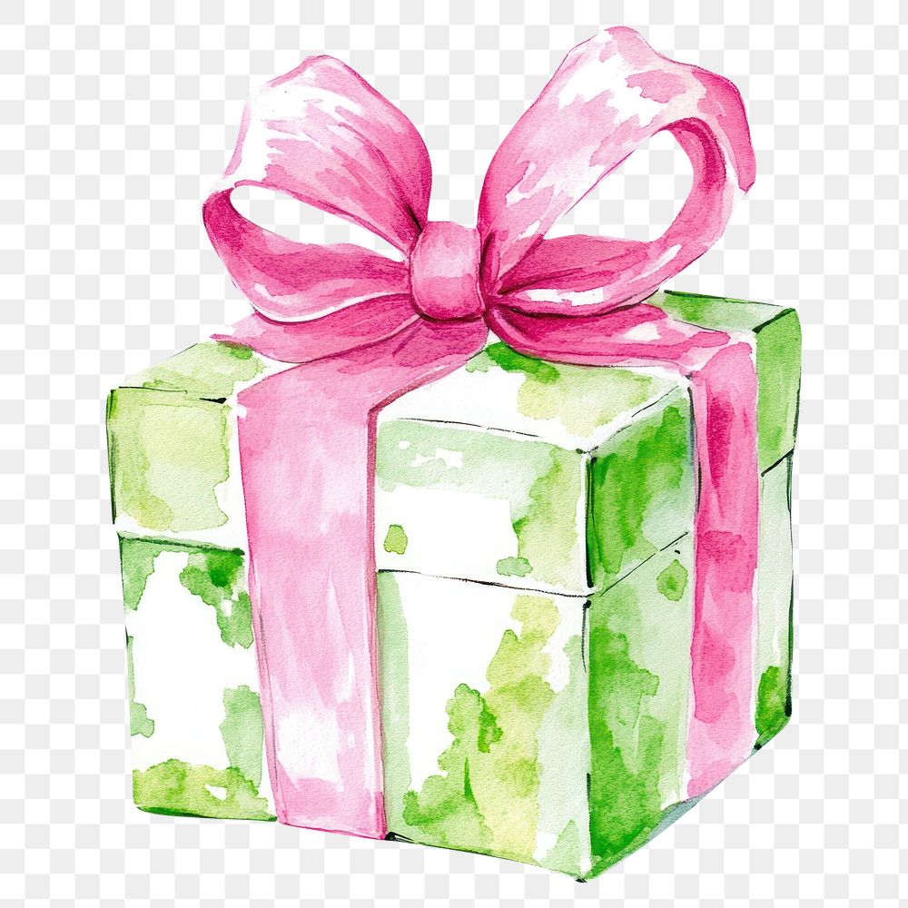 PNG Christmas gift box watercolor green pink.