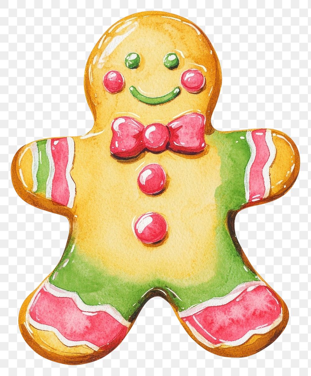 PNG Christmas Gingerbread Cookie gingerbread cookie watercolor.