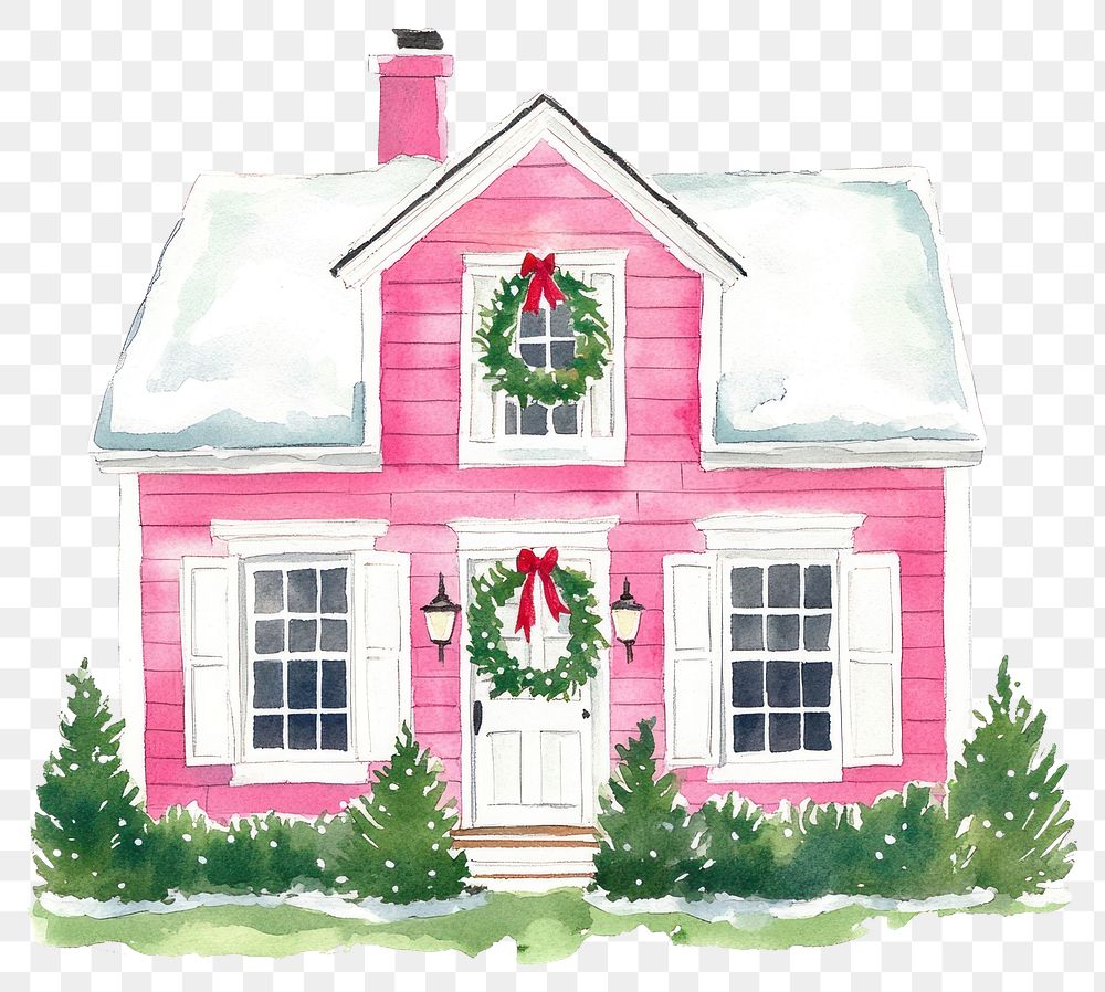 PNG Christmas house christmas watercolor green.