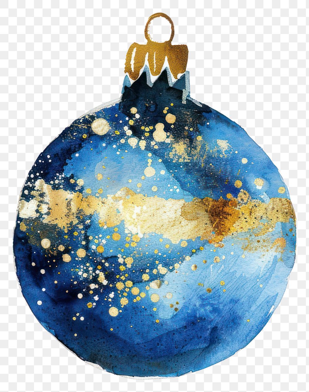 PNG Indigo christmas bauble watercolor gold hand-painted.