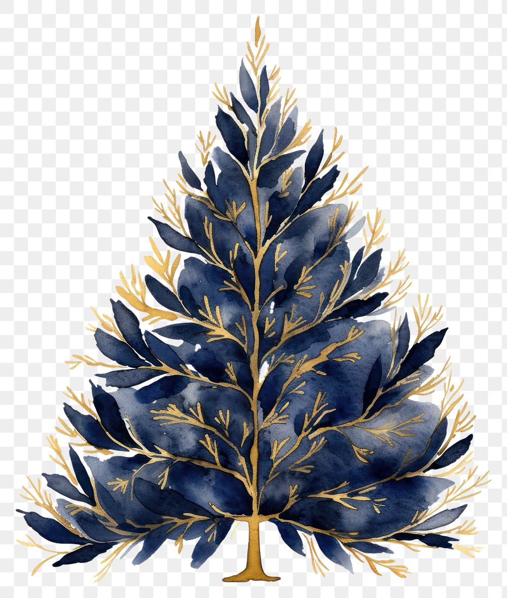 PNG Indigo christmas tree watercolor art illustration.