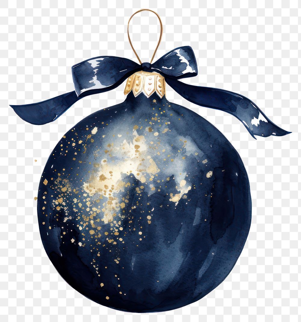 PNG Indigo christmas bauble watercolor ornament gold.