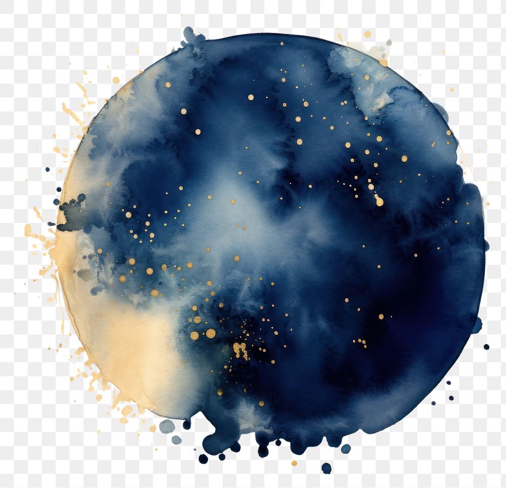 PNG Indigo galaxy watercolor painting gold.