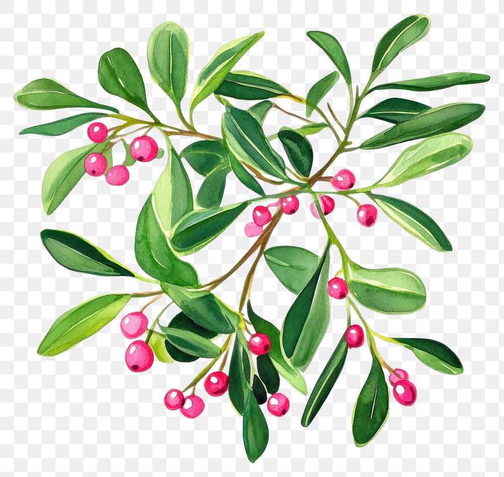 PNG Mistletoe art watercolor vibrant.