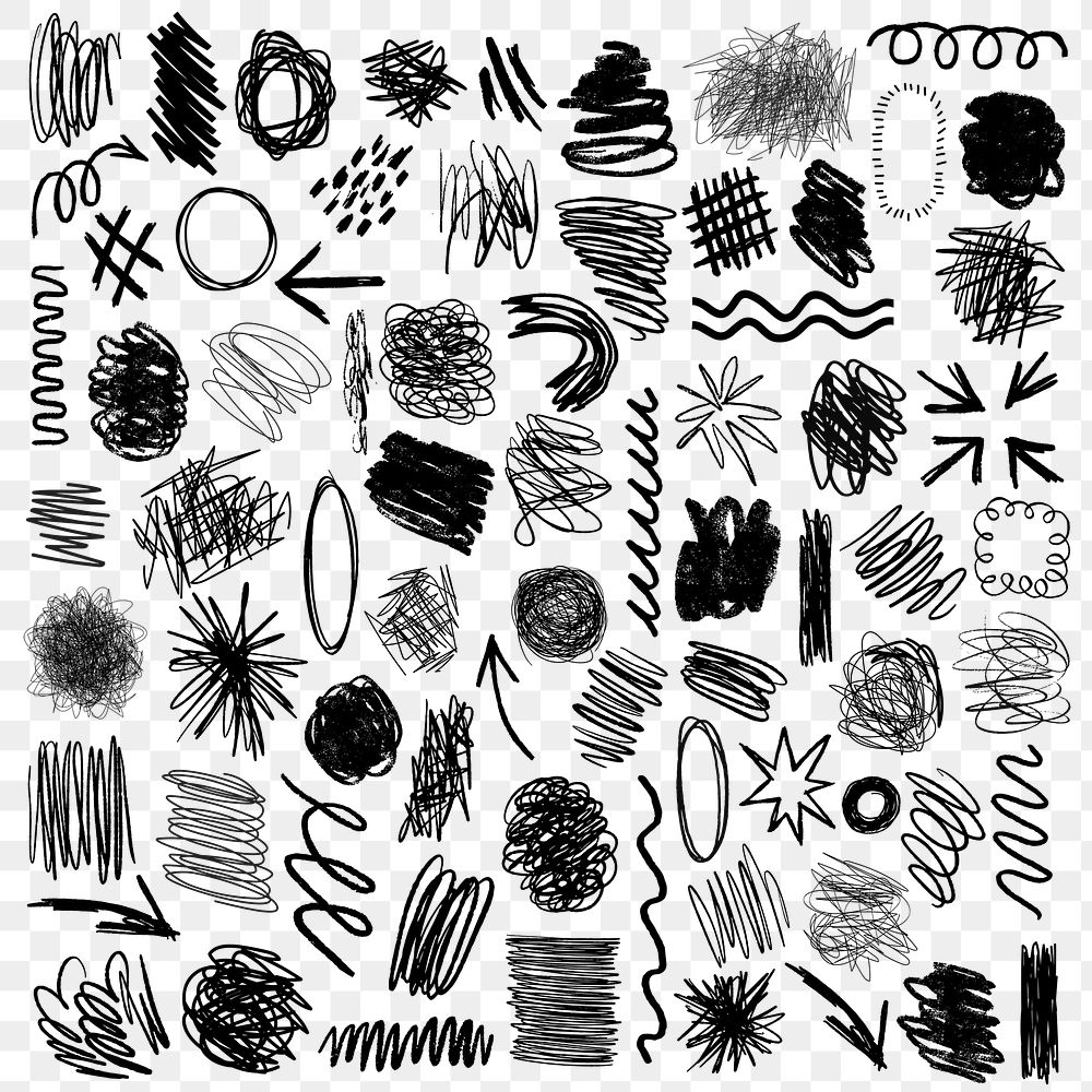 PNG abstract black scribble set, transparent background