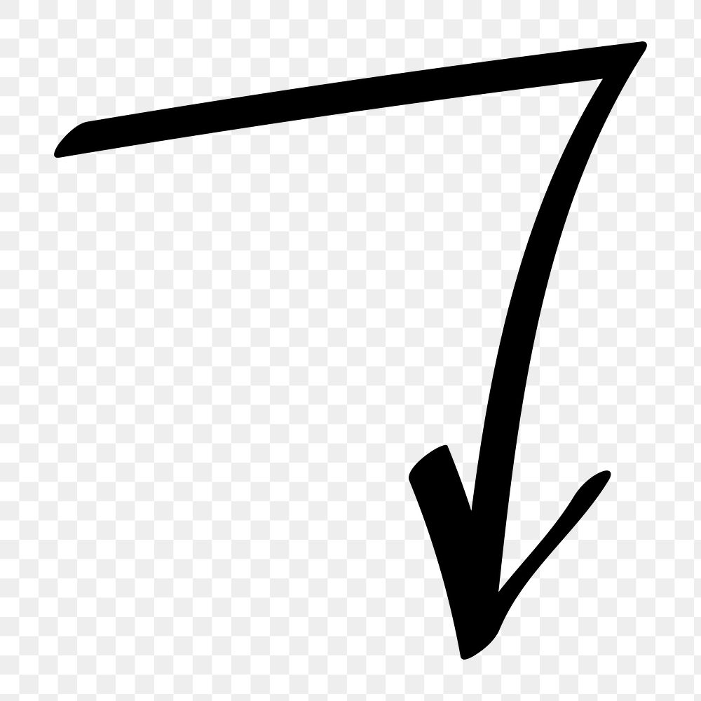 PNG Curved arrow pointing downwards, transparent background