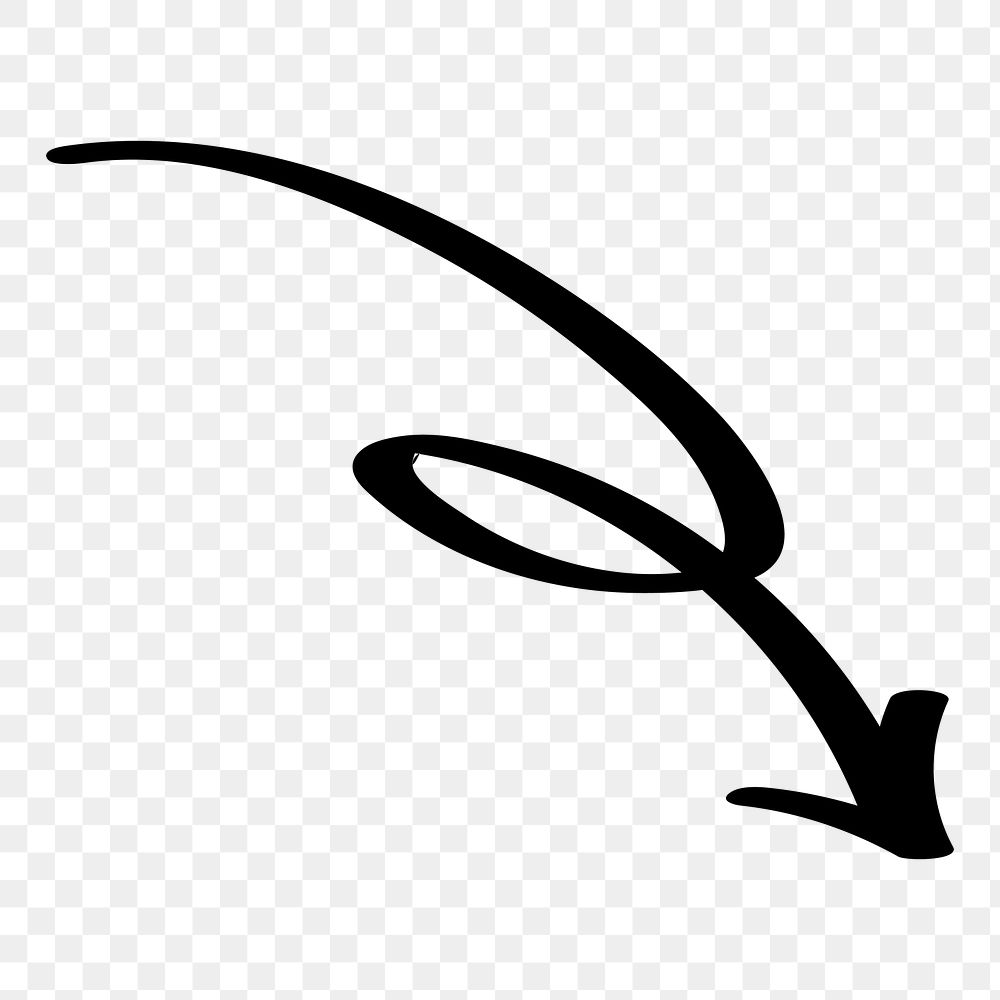 PNG Curved arrow with loop, transparent background