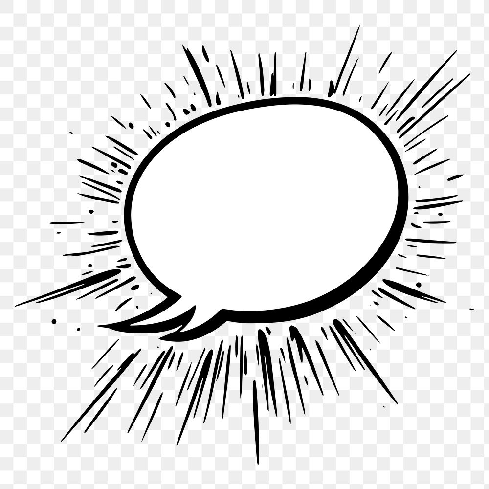 Comic speech bubble png black outline, transparent background