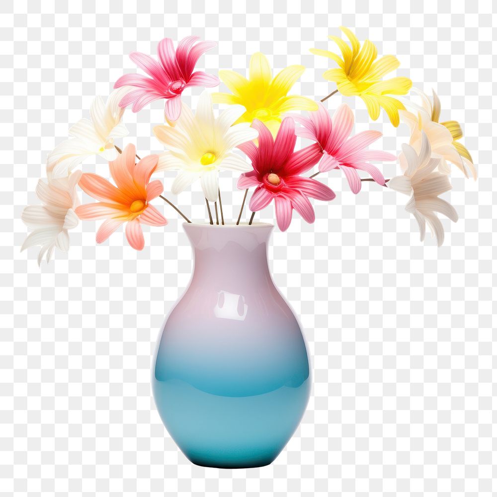 PNG Colorful flower vase decoration plant white background. 