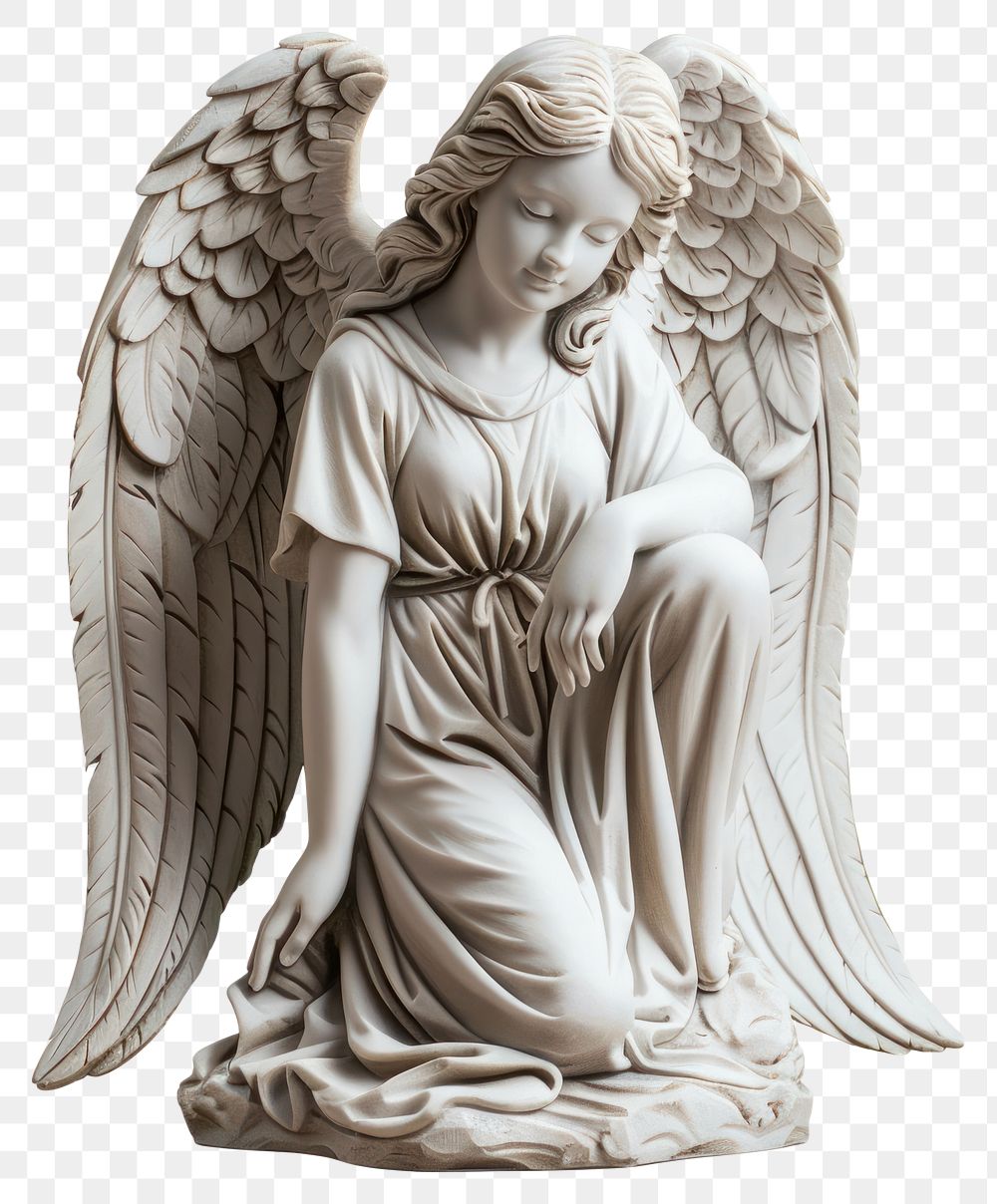 PNG Elegant angel statue kneeling gracefully