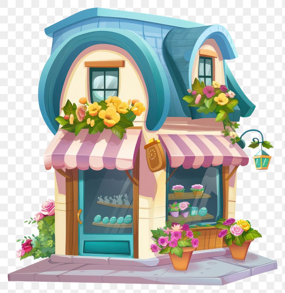 PNG Cartoon of flower shop architecture building house.