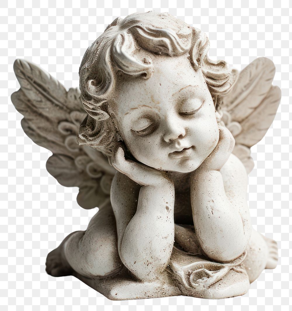 PNG  Baby angel guardian statue figurine art representation.