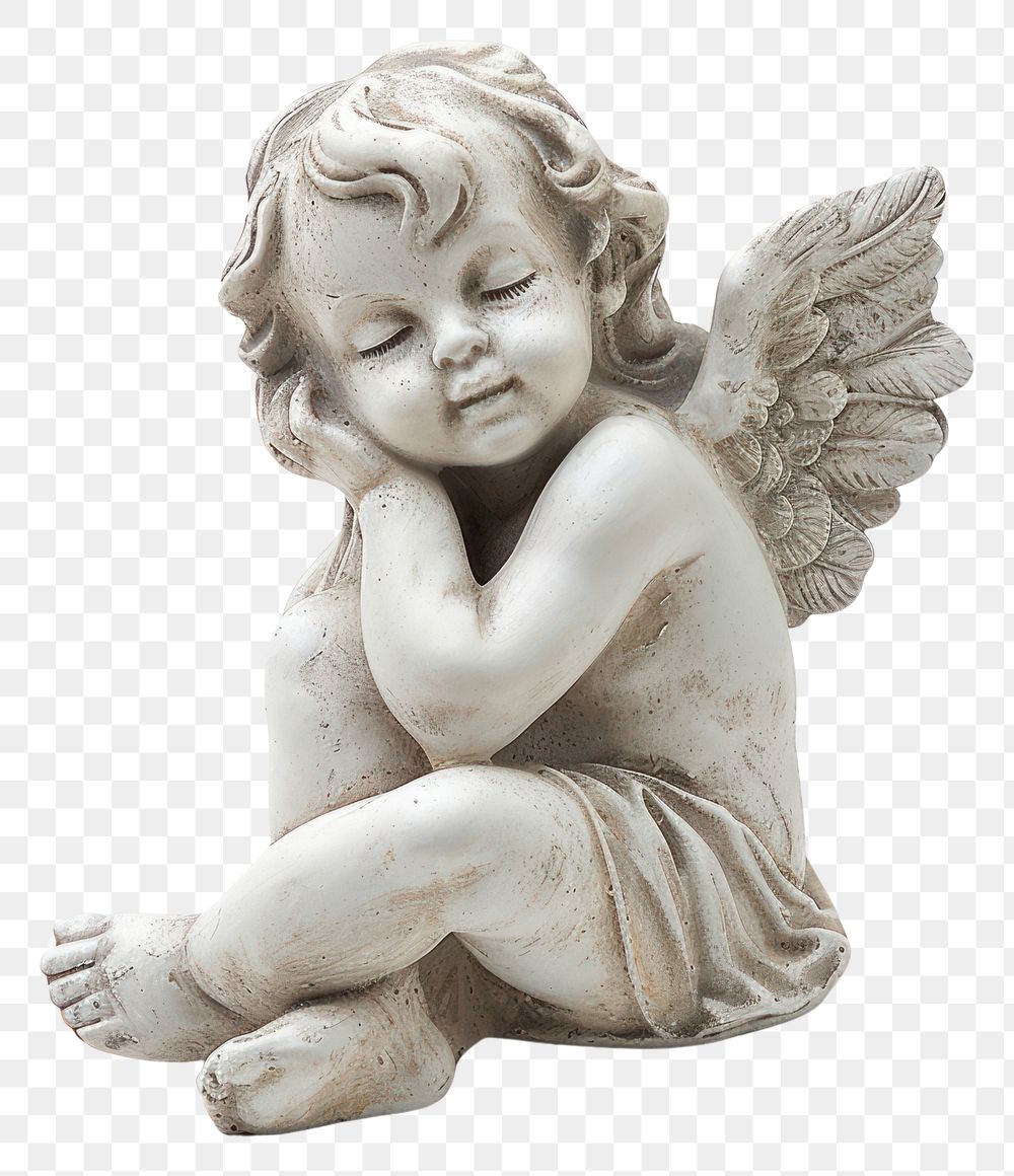 PNG  Baby angel guardian statue white art white background.