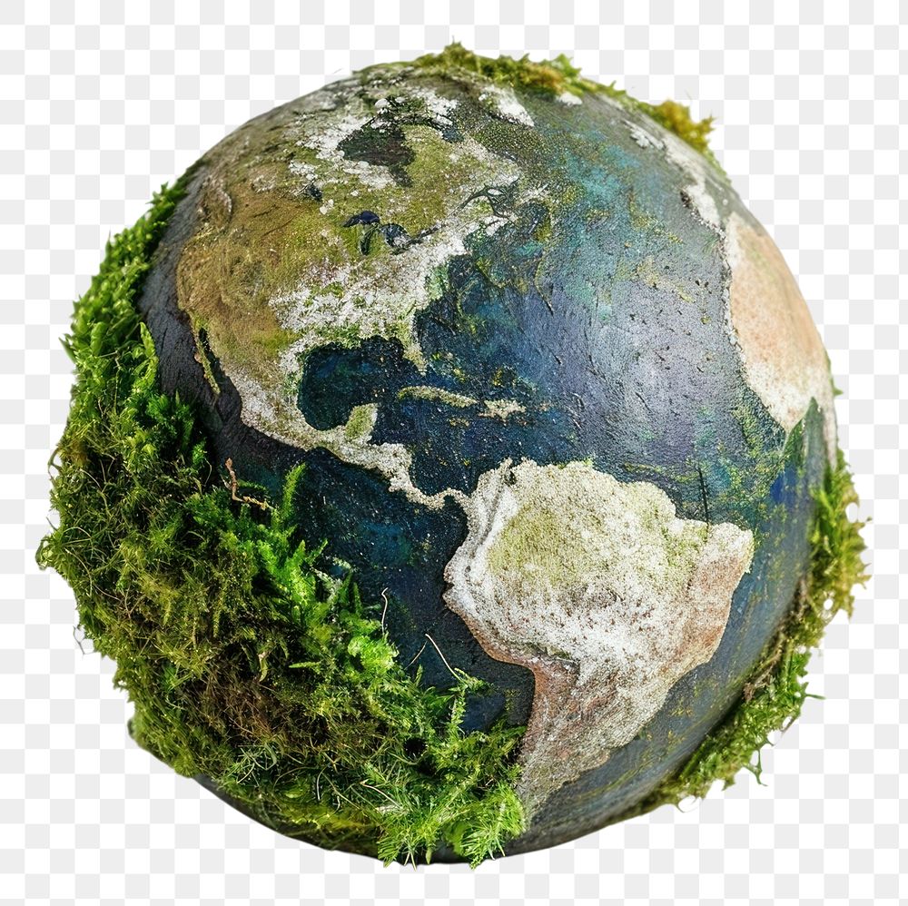 PNG  Green mossy earth sphere planet globe.