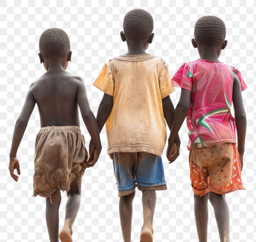 PNG  Smiling African kids walking shorts child.