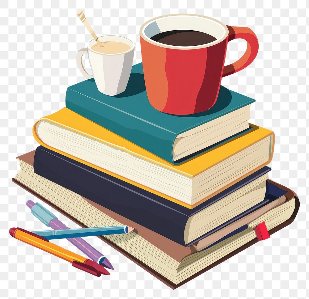 PNG Education book stationaries with coffee publication education pencil.