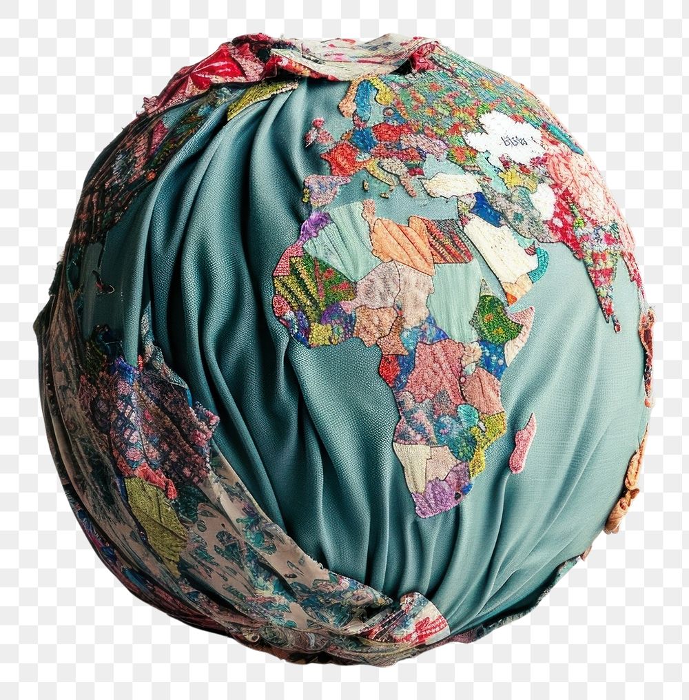 PNG A globe made entirely from fabric material photography sphere patchwork.