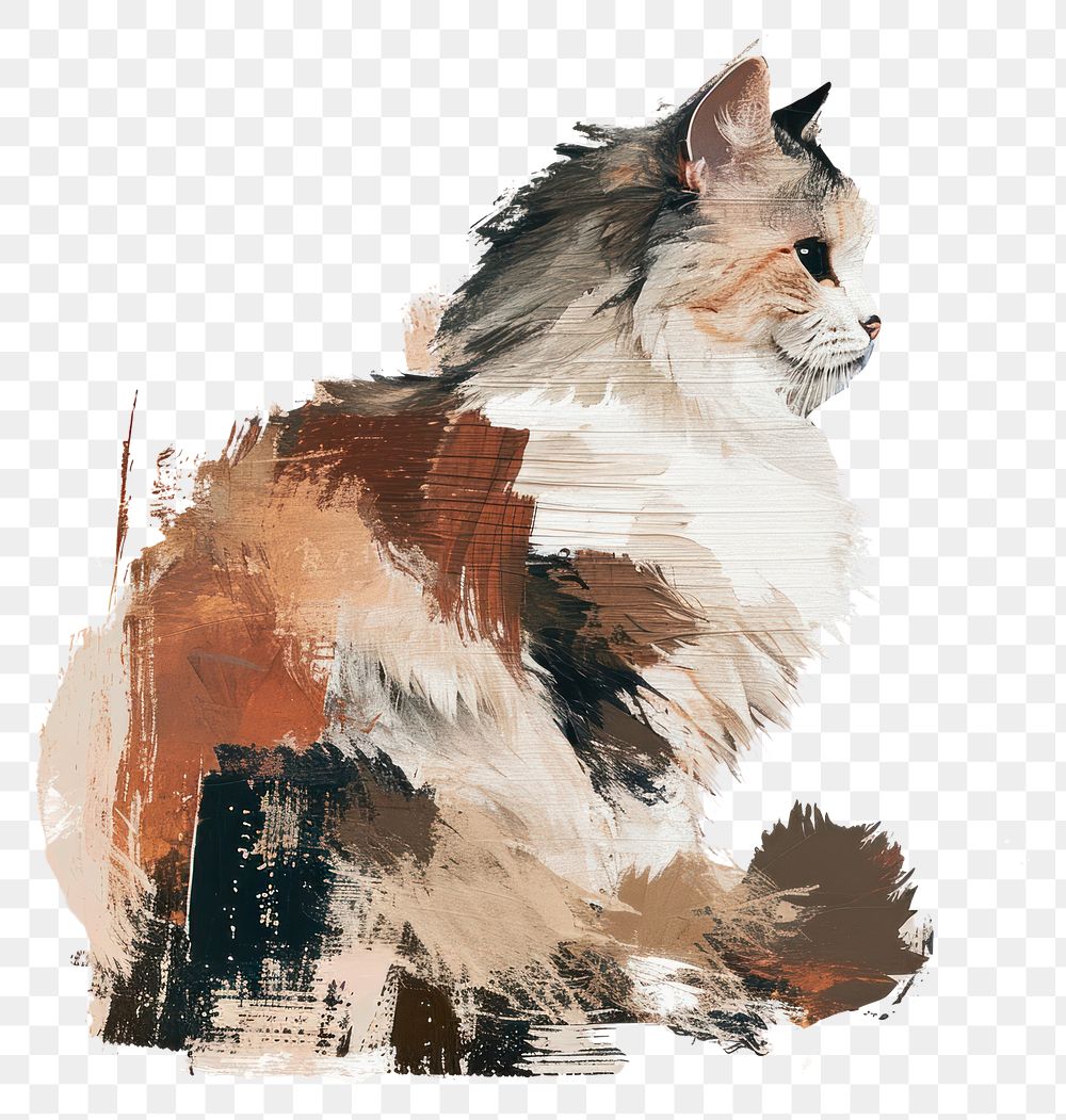 PNG A persian cat with a brown and brush stroke painting mammal animal.