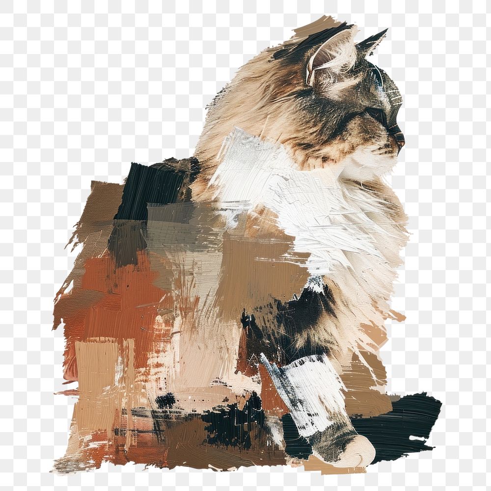 PNG A persian cat with a brown and brush stroke art painting mammal.