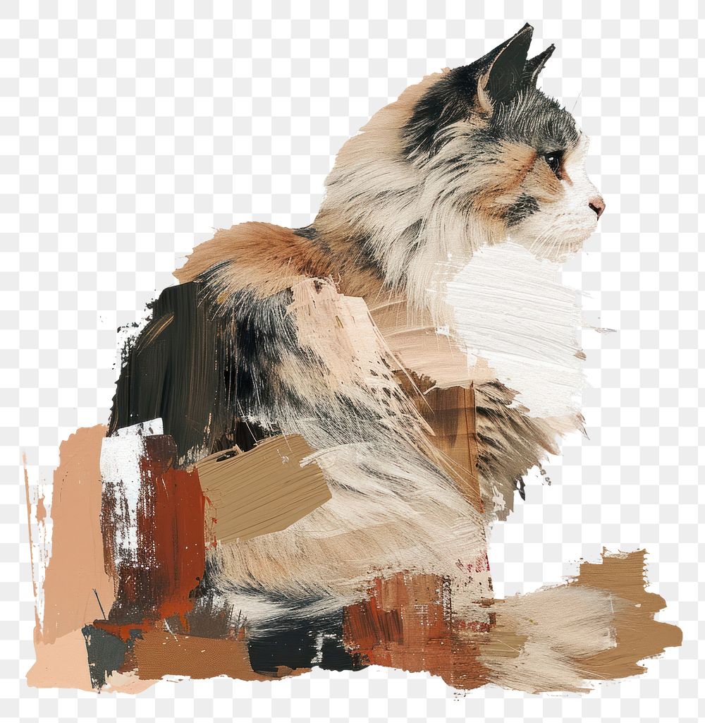 PNG A persian cat with a brown and brush stroke art painting mammal.