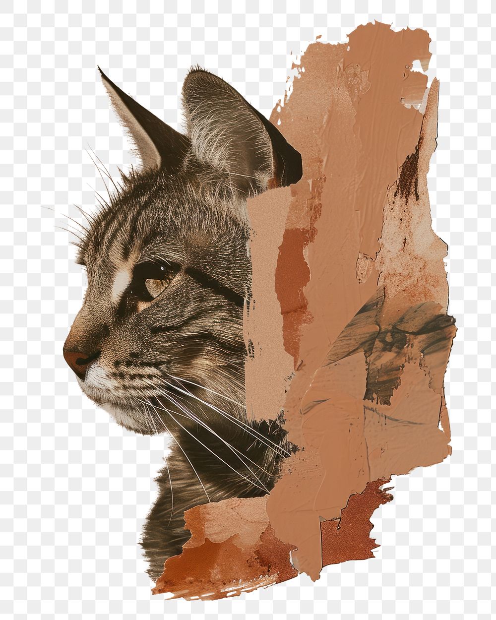 PNG An exotic cat with a brown and brush stroke art wildlife painting.