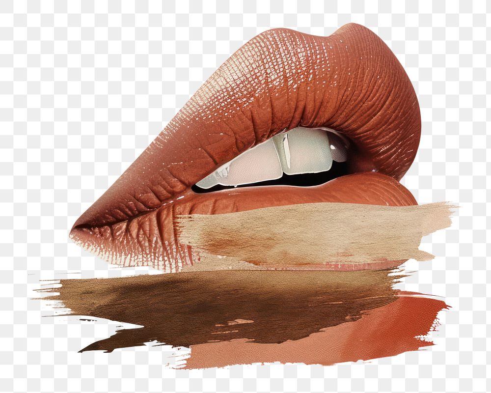 PNG Lips with a brown brush stroke cosmetics lipstick art.