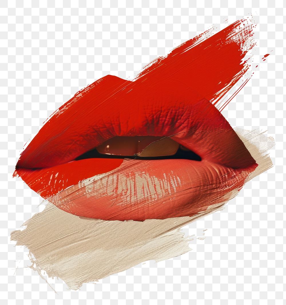 PNG Lips with a deep red brush stroke lipstick art cosmetics.