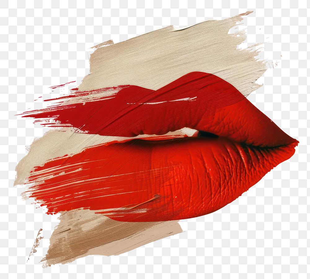 PNG Lips with a deep red brush stroke lipstick art cosmetics.