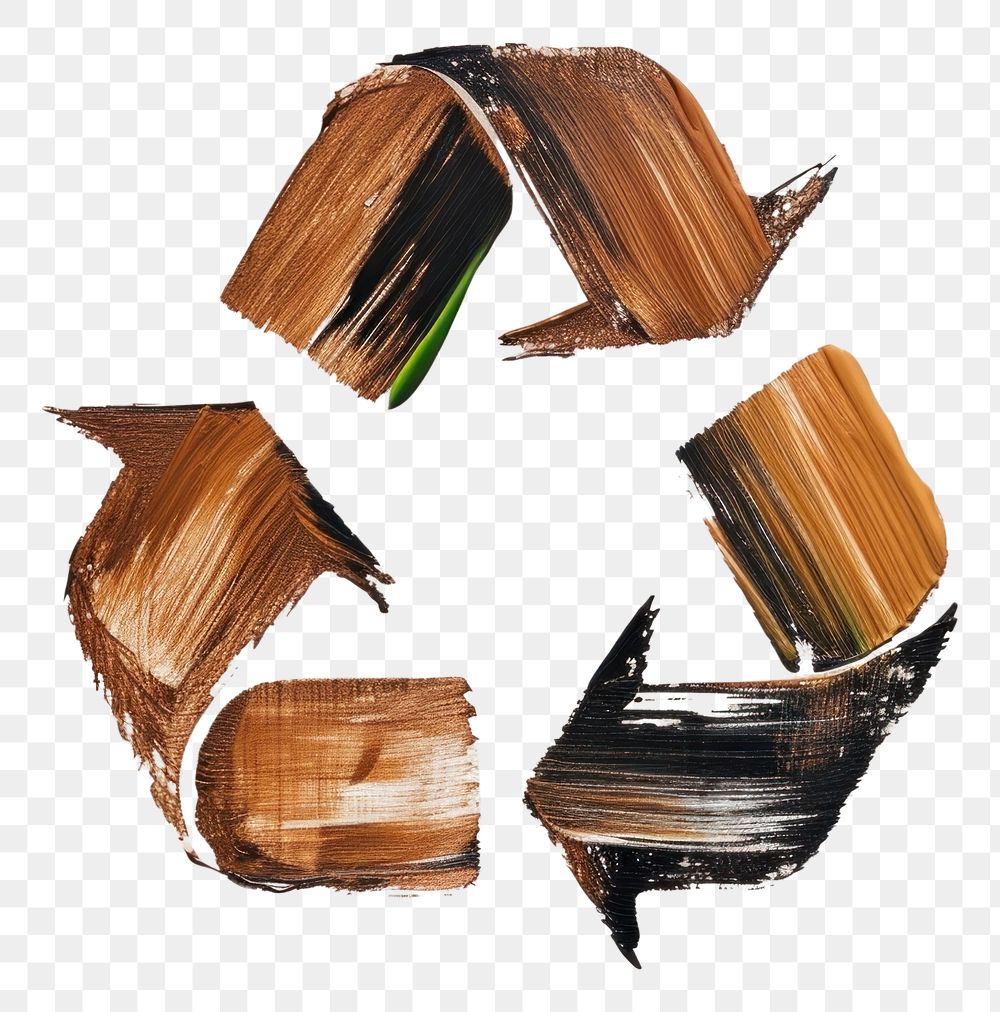 PNG A recycle icon with a brown brush stroke art wood recycling.