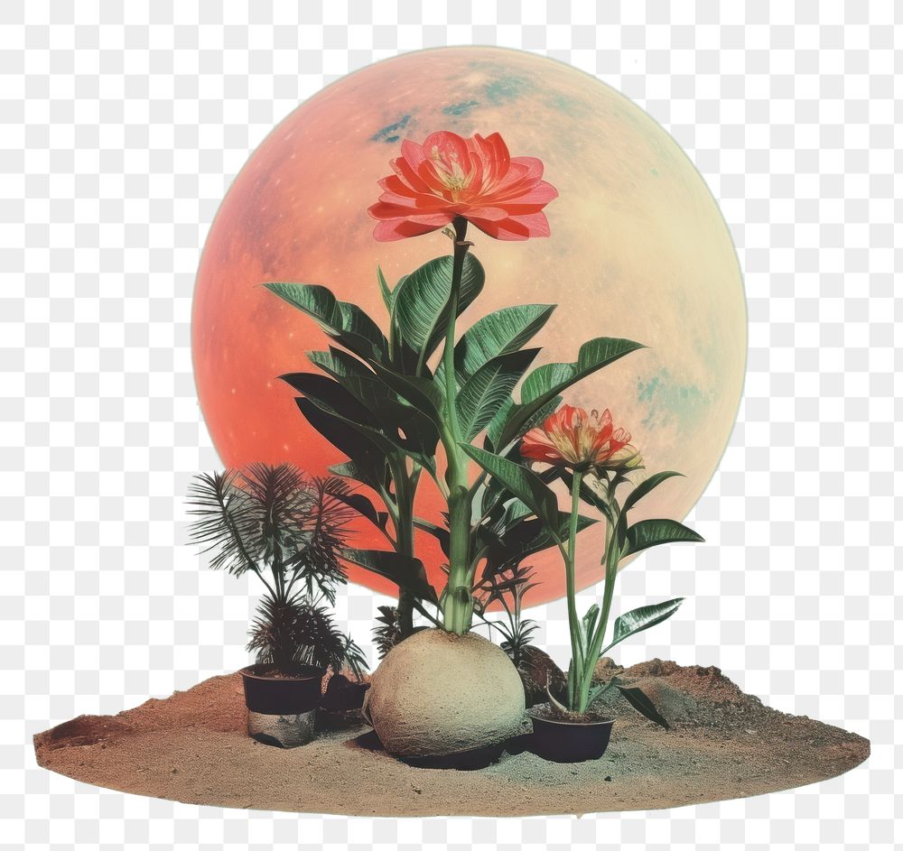 PNG Collage Retro dreamy Houseplant astronomy art nature.
